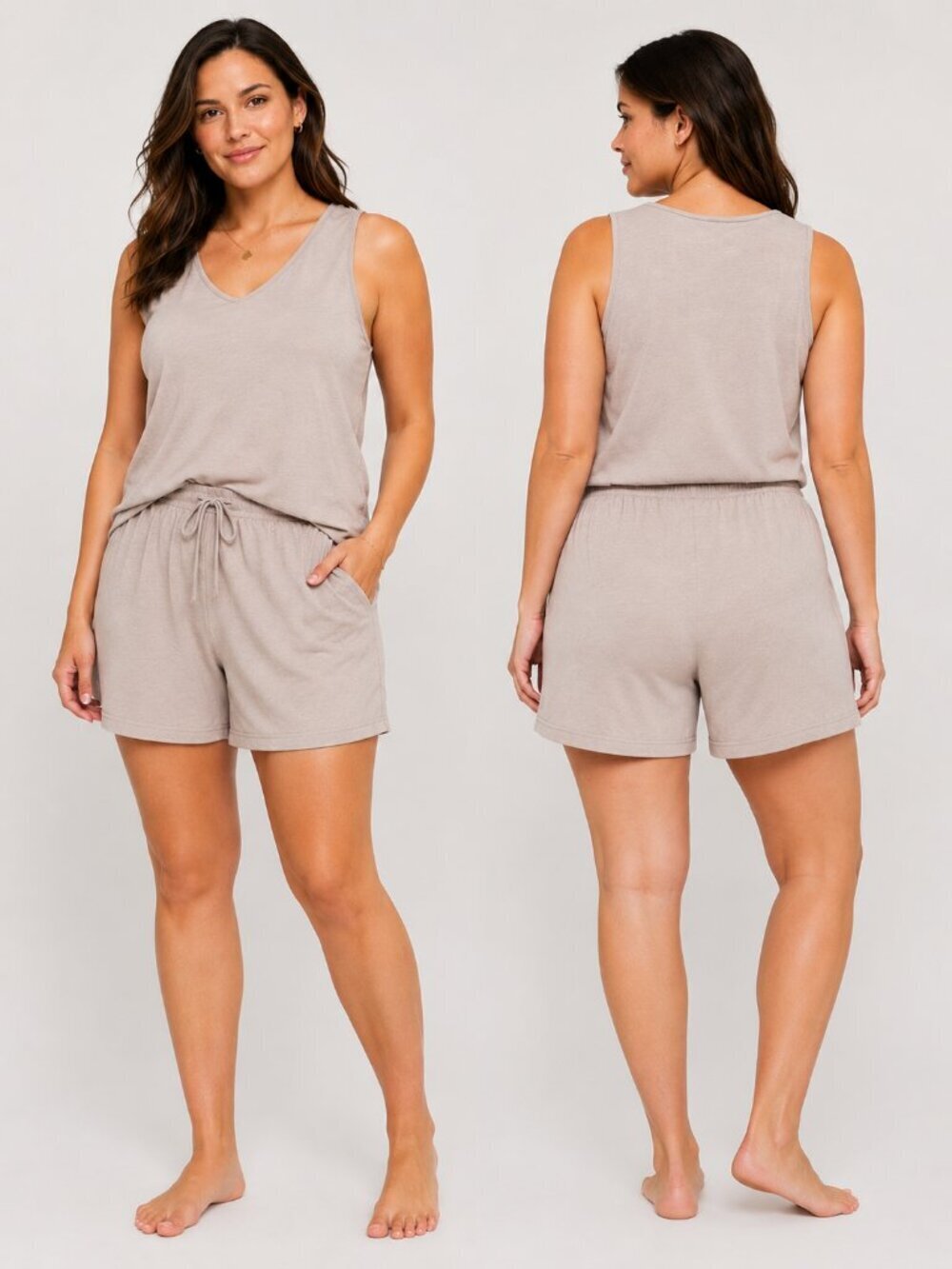 NYDJ French Terry Lounge Set Tank & Shorts Taupe L/XL NWT